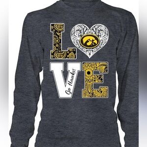 Iowa Hawkeyes Long Sleeve T-Shirt - Stacked Love - Pattern Heart Logo XL